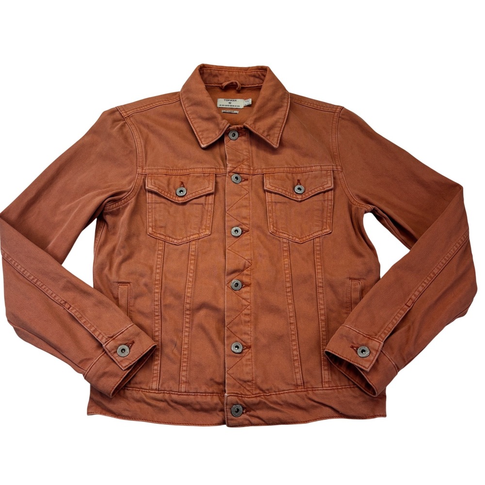 Topman Denim Trucker Jacket Mens XXS Orange Classic Fit 64P27LPNK